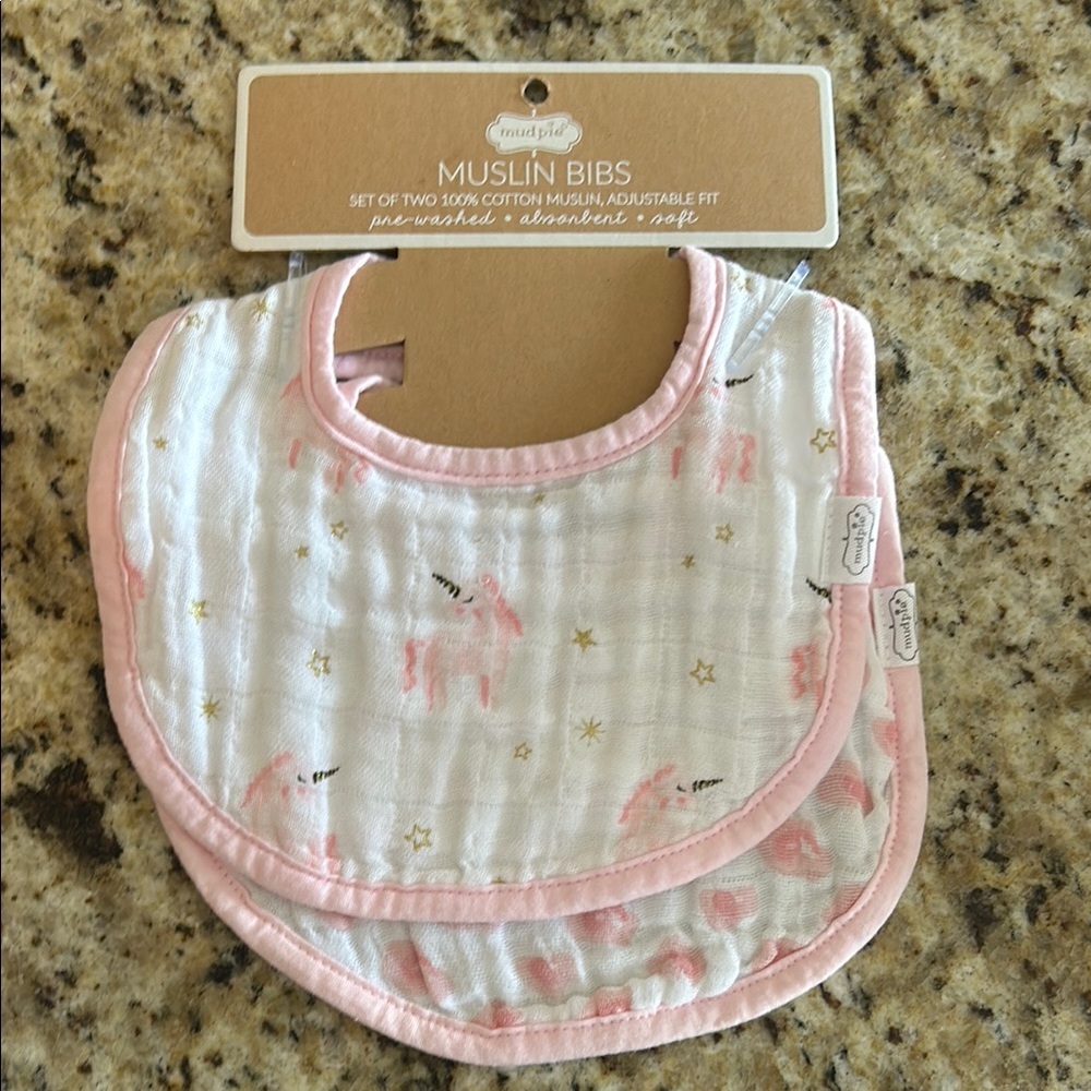 Muslin Bibs with Pink Unicorns